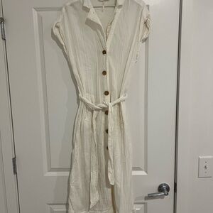 Free People Cream Midi Dress with Button Detail size M